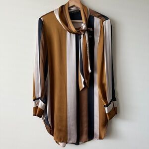 Zara Vertical Stripe Tie-Neck Blouse